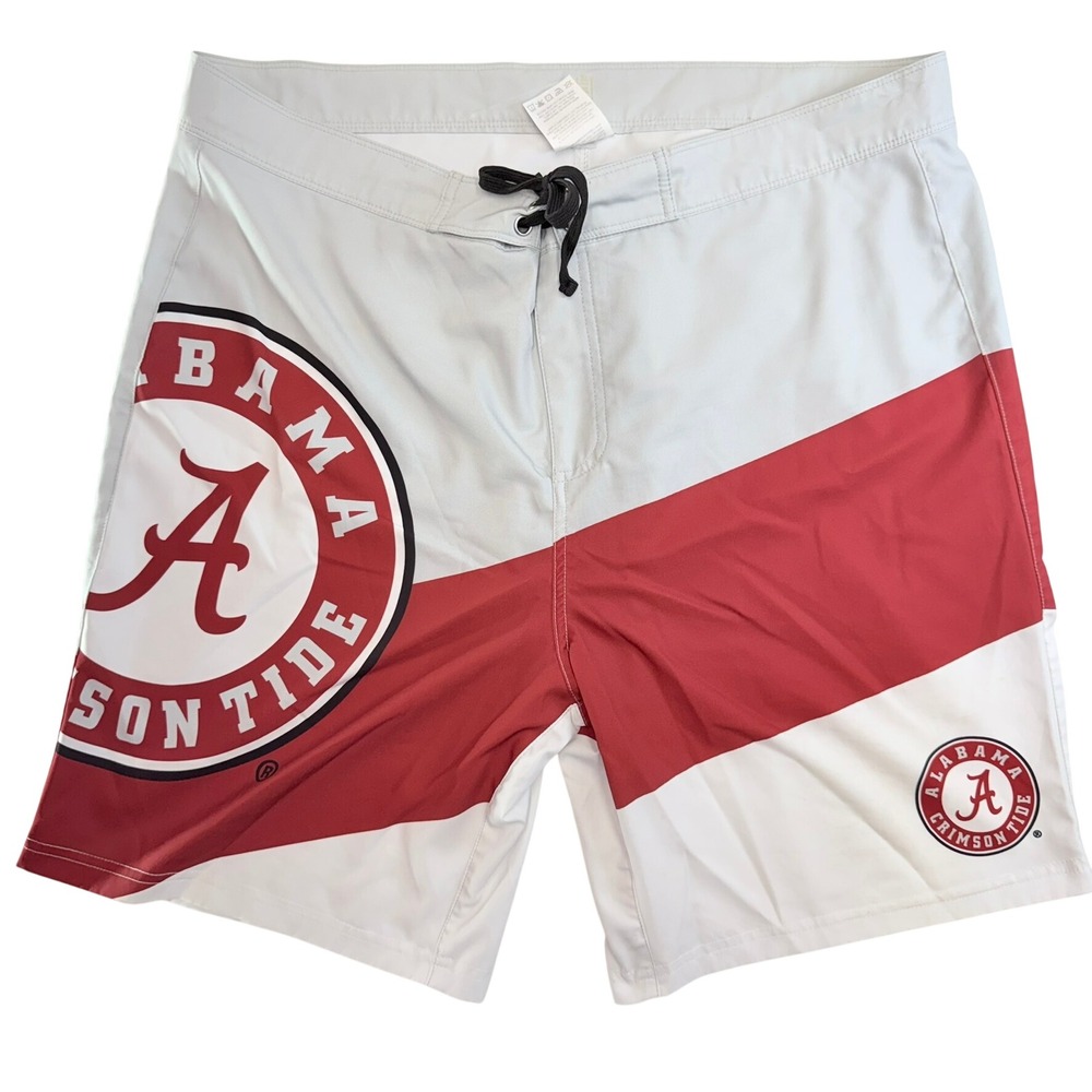 FOCO Board Shorts Mens 38 White Red Alabama Crimson Tide Swim Trunks NCAA